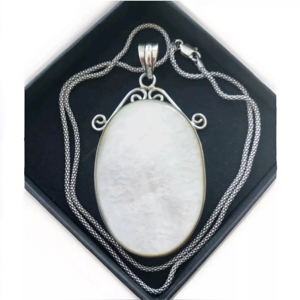 Stunning!! Genuine Abalone Shell Necklace Sterling Silver, Italian 925 Chain